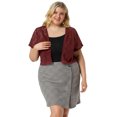 thumbnail image 3 of Women's Plus Size Shrug Cardigan Lace Allover Open Front Short Sleeve Crop Bolero Jacket Burgundy 2X, 3 of 7