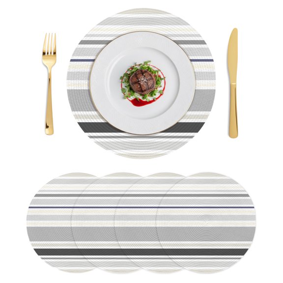 Round Placemats Beige Grey Stripes 15 inch Set of 4 Table Mats for Dining Table Simple Geometric Striped Heat Resistant Non-Slip Kitchen & Home Decorative Place Mat Set