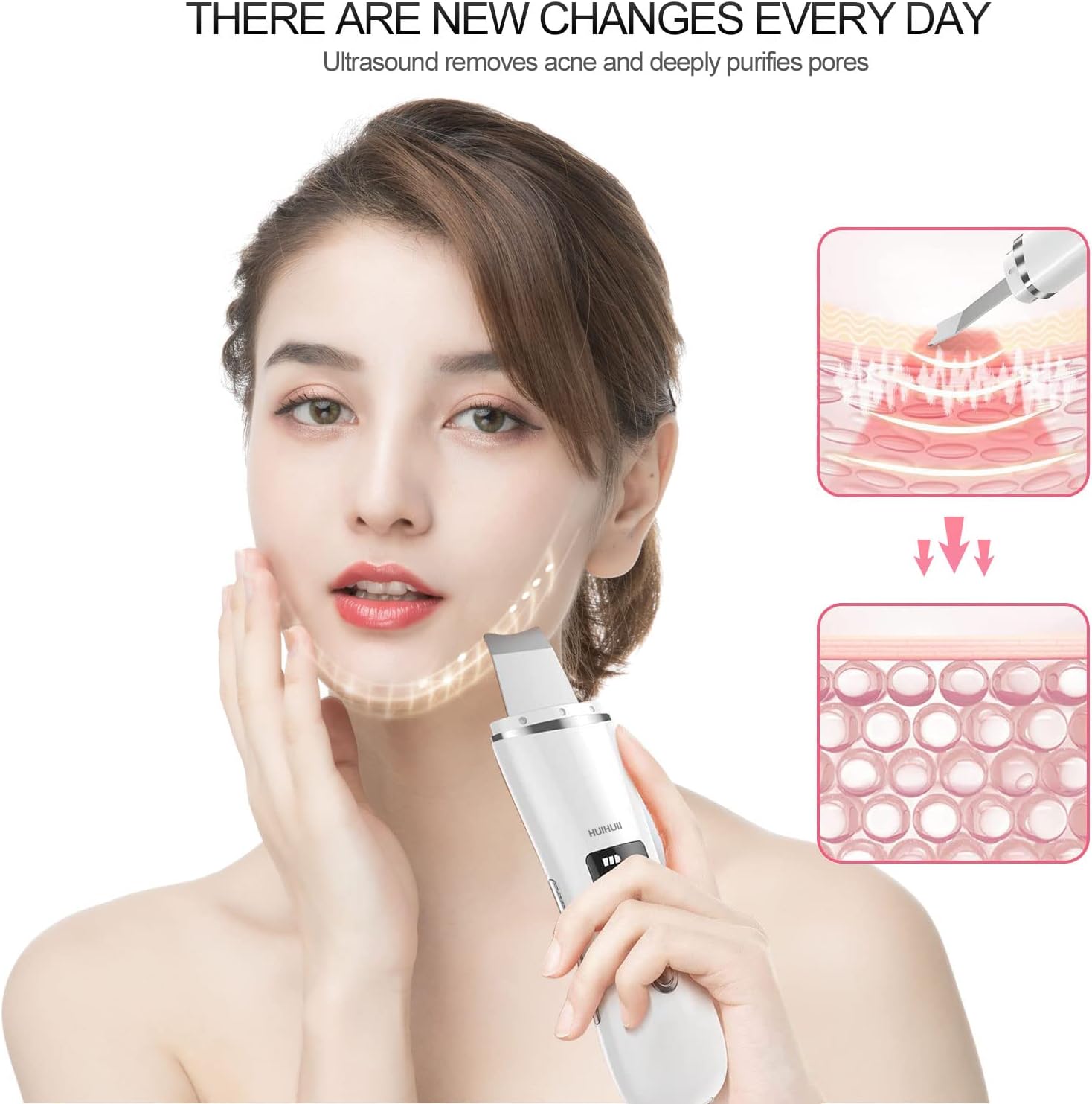 Face Scrubber Skin Spatula,Blackhead Remover with 4 Modes, Pore Extractor, Ultrasonic Face Spatula Deep Cleansing for Facial Skin Care