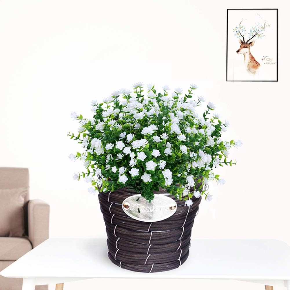 20 Bundles White Fake Outdoor Flowers Fake Plants UV Resistant, Faux Flowers for Home Garden Party Decor