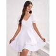 thumbnail image 6 of Yesfashion Women's Summer Lantern Sleeve A-Line Mini Dresses Double-Layer Sleeves V-Neck Dress, 6 of 8