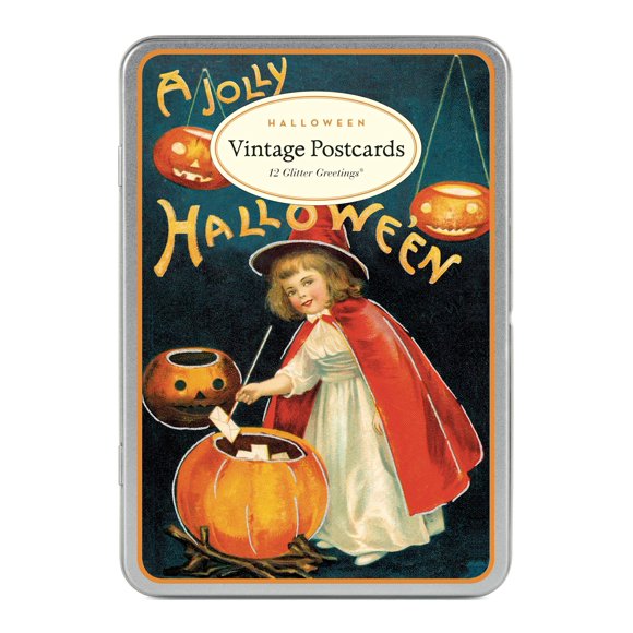 Cavallini Halloween Greetings Glitter Greetings, 12 Assorted Postcards