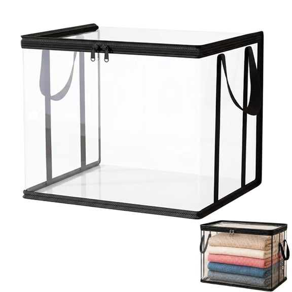 ROJAX 3PCS Clear Storage Bags with Lids, Heavy Duty PVC Stackable Closet Organizer Bins with Handles & Zipper, Foldable Moving Storage Tote for Clothes Toys Dorm Packing Home Organization