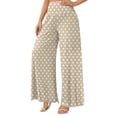 thumbnail image 3 of Dweltoz Wide Leg Palazzo Pants for Women Polka Dot Straight Long Trousers High Waist Lightweight Work Outfits with Pockets,Beige S, 3 of 5