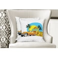 thumbnail image 4 of Ambesonne Retro Throw Pillow Cover 2 Pack, Vintage Car in City Miami, 24", Orange Yellow and Blue, 4 of 6