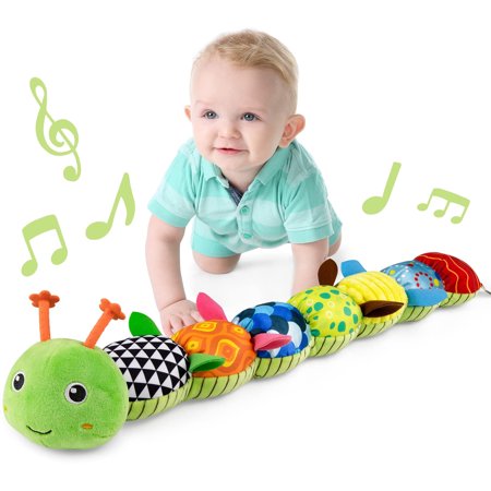 Baby Toys 12-24 Months Musical Caterpillar Soft Stuffed Infant Toy with Multi-Sensory Crinkle Rattle and Textures Toys Gifts for Newborn 1 2 Year Old Boys Girls Green