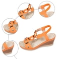 thumbnail image 5 of Rokment Women's Wedge Dressy Sandals Stylish Casual Leather Metal Buckles Platform Chunky High Heels Elastic Ankle Strap Slingback Dress Summer Shoes Orange Size 6.5, 5 of 7