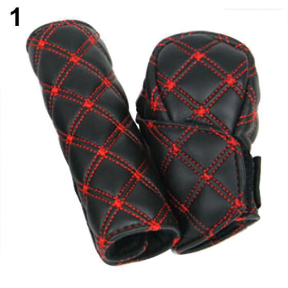 2Pcs/Set Car PU Leather Hand Brake Cover+Gear Shift Stick Red/Black Cover 