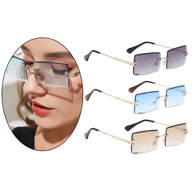 de sol sin montura de 3 piezas de moda para mujer, de lentes Hugo gafas de sol cuadradas sin montura