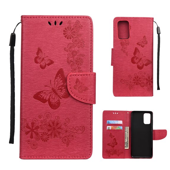Galaxy S20 Ultra Cases Covers, Allytech Slim PU Leather Retro Butterfly Embossed Flip Kickstand Magnetic Clasp Protective Cards Holder Pocket Wallet Case Cover for Samsung Galaxy S20 Ultra,Rose