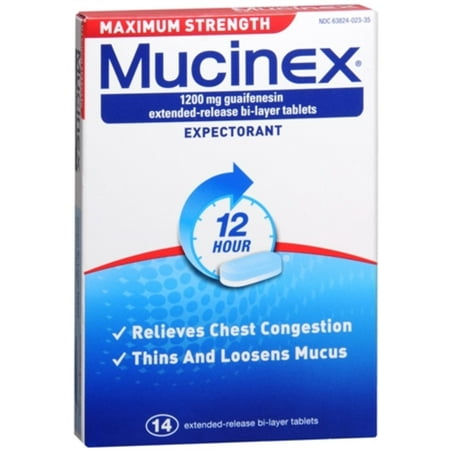 Mucinex Maximum Strength 12 Hour Expectorant, Extended-Release Bi-Layer Tablets, 1200 mg 14 ea (Pack of 6)