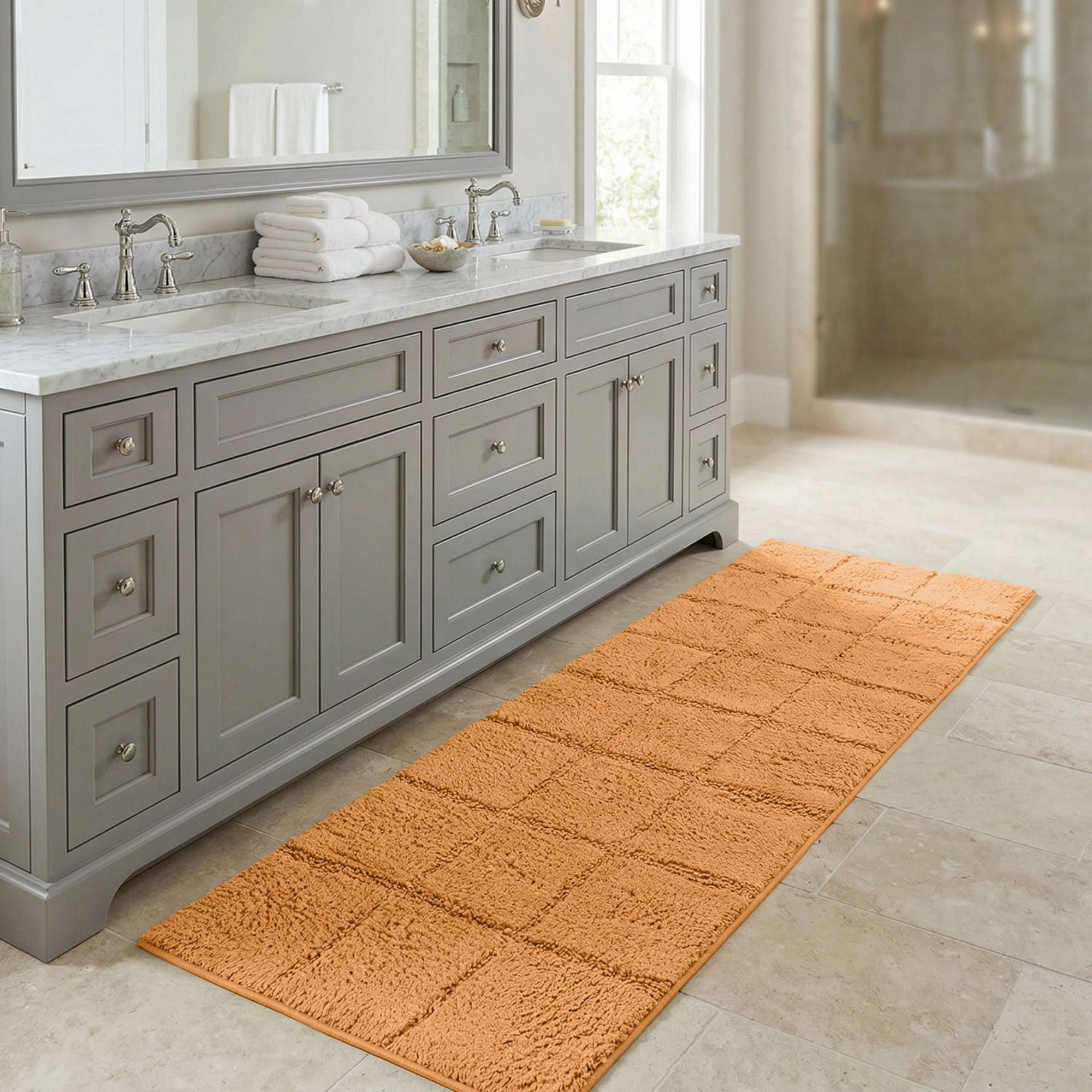 Superior Checkered Cotton Washable Non-Slip Bath Rug, Runner Size, Rust