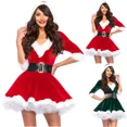 thumbnail image 1 of Disfraz de señora Claus para mujer, vestido de Papá Noel navideño, vestido mini de terciopelo rojo con hombros descubiertos y corte en A, traje de cosplay, 1 of 5