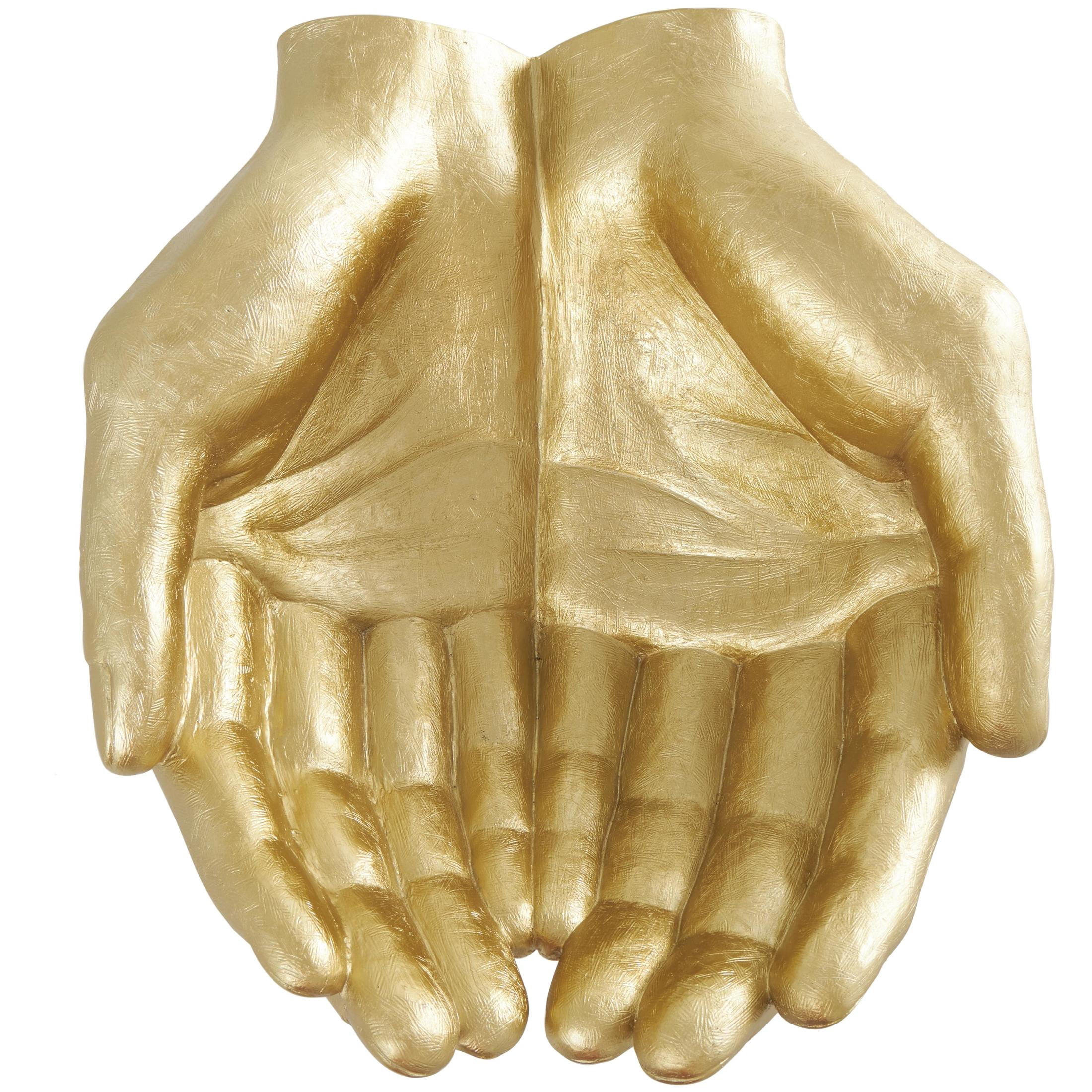 15" x 7" Gold Polystone Open Hands Sculpture, by DecMode