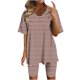 thumbnail image 1 of Blusas para las Mujeres Casual Impreso Cuello en V Manga Corta Blusa Pantalones Cortos, Conjuntos de Ropa para las Mujeres, 1 of 4