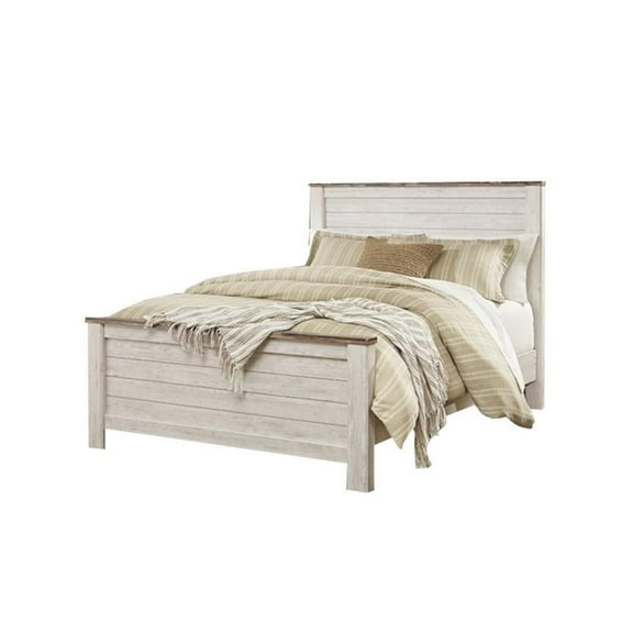 Ashley Furniture Willowton Queen Panel Bed with Footboard and Headboard, Whitewash