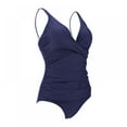 thumbnail image 2 of Tankini Bathing Suits for Women Ruched Front Twist V-Neck Swimsuits  Navy Blue S-2XL, 2 of 7