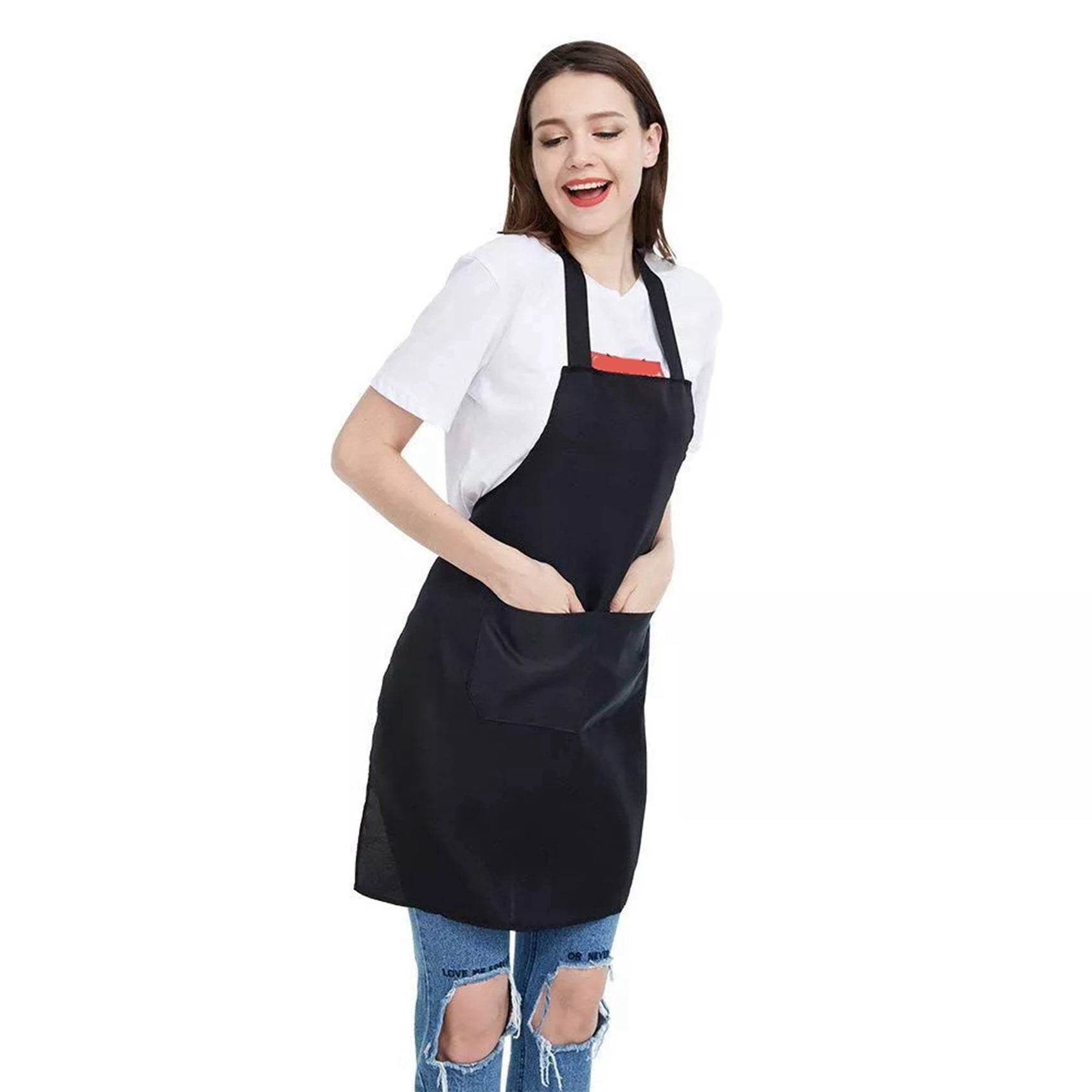 20 Pack Bib Apron - Unisex Black Apron Bulk with 2 Roomy Pockets Machine Washable for Kitchen Crafting Bbq Drawing