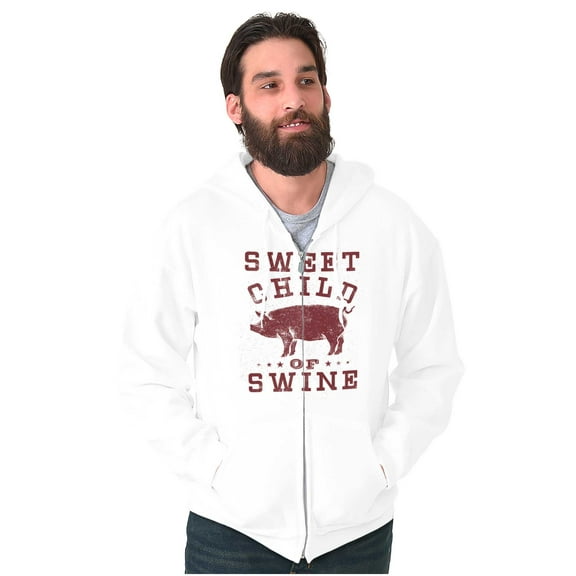 Sweet Child Swine BBQ Barbecue Foodie Unisex Fleece Graphic Zip Up Hoodie Brisco Brands 2X