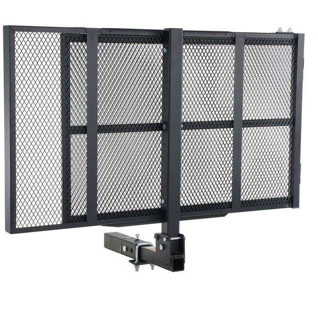 KFFKFF Cargo Carrier for Hitch Mount, 45.3"x25.6" Iron Rack with Foldable Ramp, Basket Hitch Rack with Secure Straps and Stabilizer, 500LBS Capacity Scooter Carrier Compatible with 2" Hitch Receiver