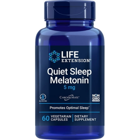 Life Extension Quiet Sleep Melatonin, 5 mg, Powerful Sleep Support, Gluten-Free, Non-GMO, Vegetarian, 60 Capsules