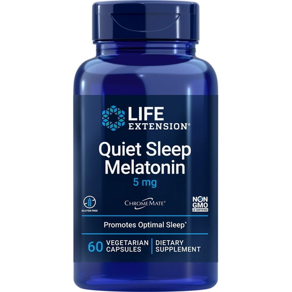 Life Extension Quiet Sleep Melatonin, 5 mg, Powerful Sleep Support, Gluten-Free, Non-GMO, Vegetarian, 60 Capsules