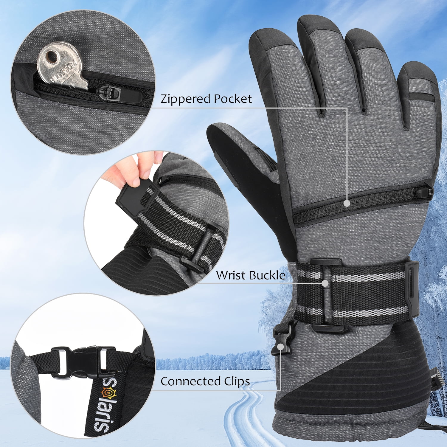 Ski Gloves 3M Waterproof Insulated Winter Snow Mittens Gloves for Women & Men Winter Sports