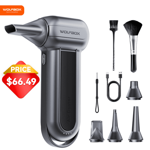 WOLFBOX Electric Air Duster,150000 RPM Super Power Cordless Compressed Air Duster Mini Blower for Keyboard,PC,Home Cleaning Outdoor,Car Cleaning,Black