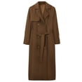 thumbnail image 3 of Women's Fashionable And Retro Brown Collar Long Sleeved Waist Tie Button Jacket Tan Short Trench Coat plus Size Women Coat Heated Windbreaker Coat Thin Warm Jackets for Women Jacket Travel Lightweight, 3 of 8