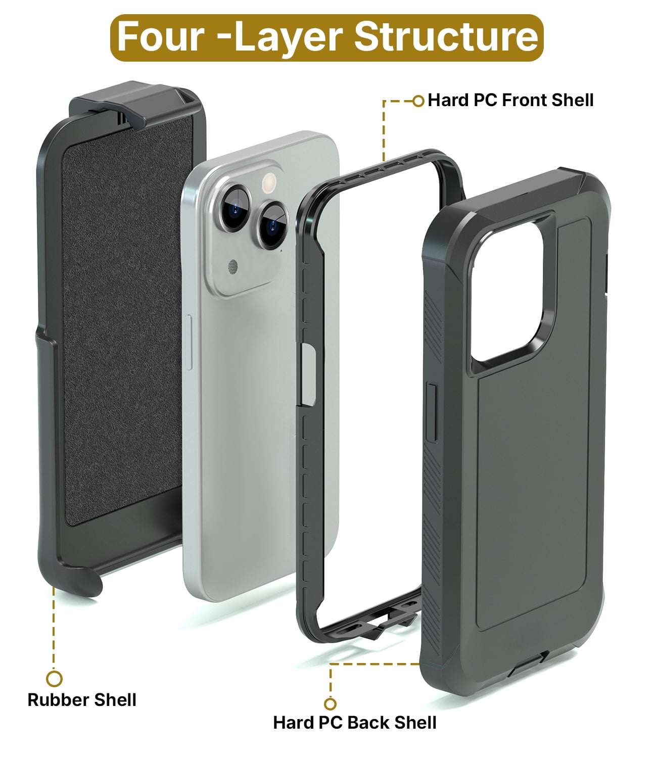 MOTIVE Designed for iPhone 15 Case with Belt Clip, Magnetic Case Magsafe Compatible, Heavy Duty and Quad Layer Military Grade Protection for iPhone 15 Holster, 6.1" | Black