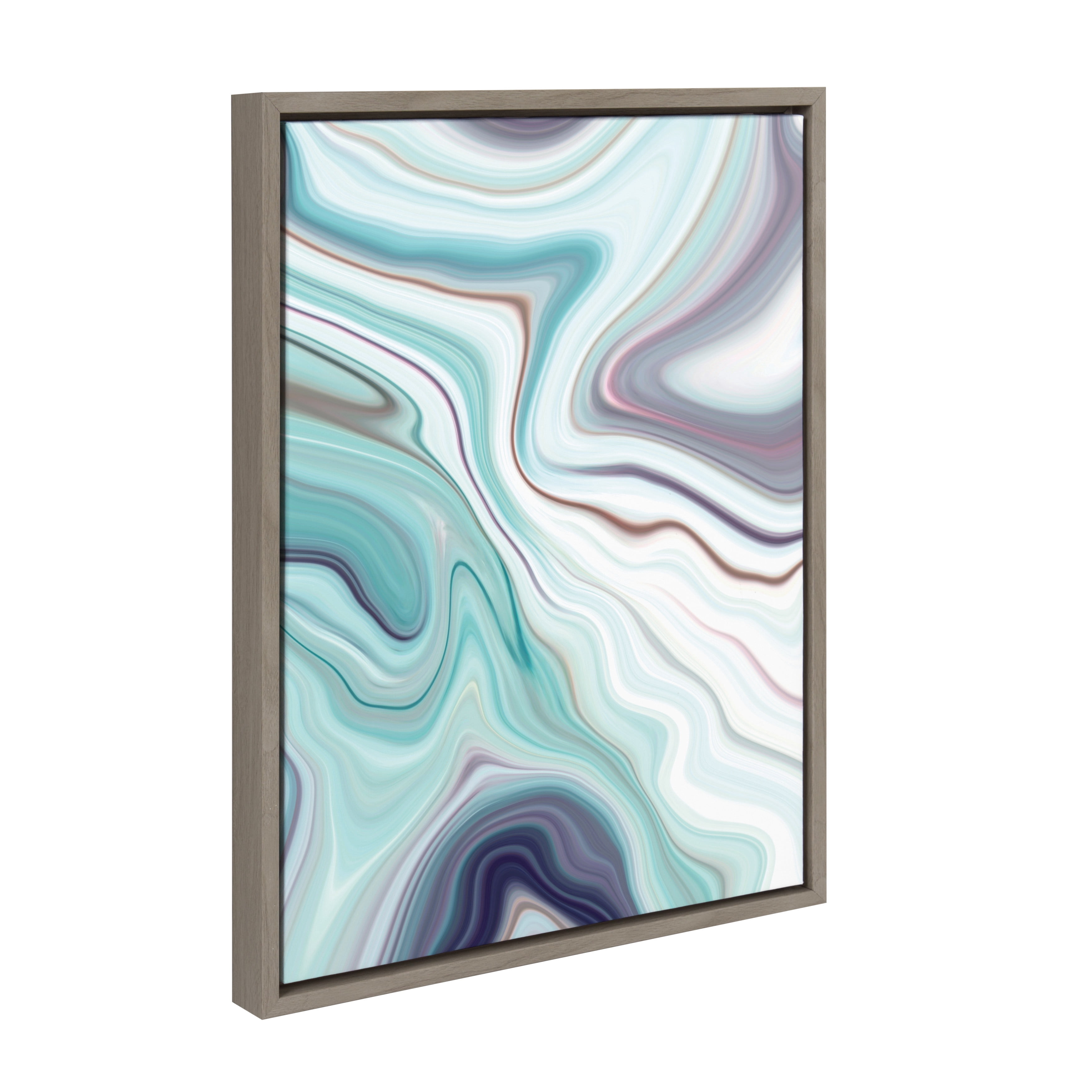 Kate and Laurel Sylvie Aqua Marine and Purple Marble Abstract Framed Canvas Wall Art by Amy Peterson, 18x24 Gray