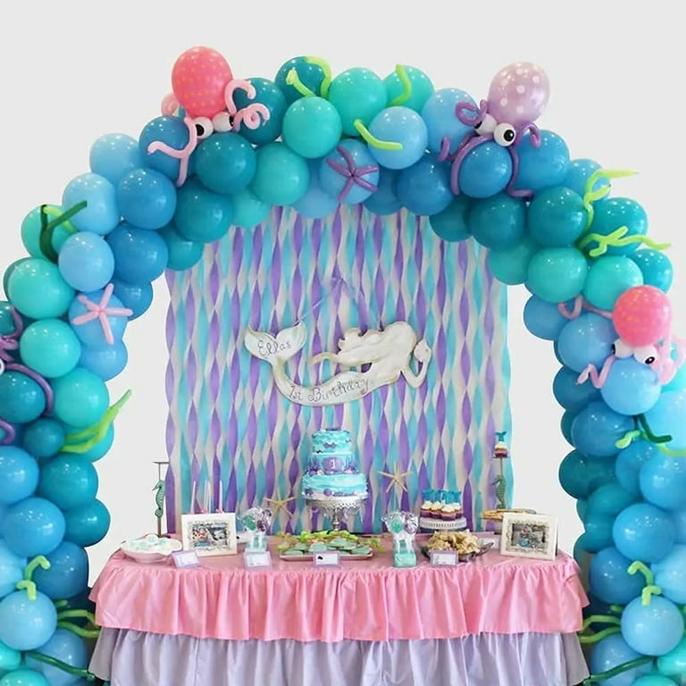 GEEKEO Under the Sea Ocean Theme Shark and Fish Birthday Party Decorations  for Boys, Marine Life Blue Balloons Arch Set with Banner, Marine Animals  Foil Balloons for Baby Shower 