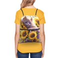 thumbnail image 4 of Pofeuu Daisy Sunflower Lazy Cat Print Drawstring Backpack Water Resistant String Bag Sports Sackpack Gym Sack with Side Pocket for Men Women, 4 of 6