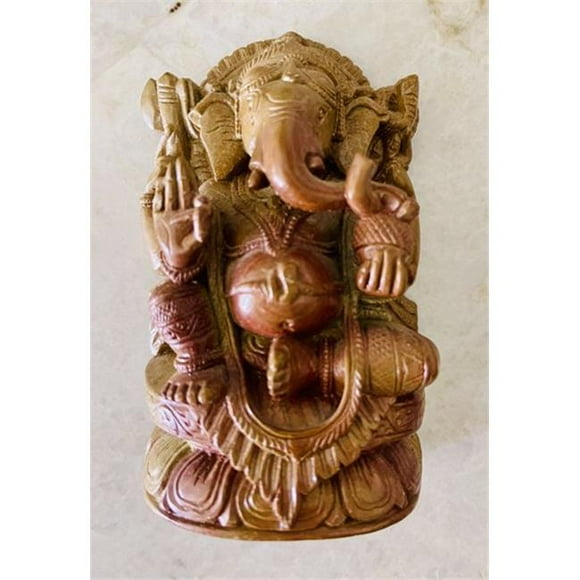 Omnr4112-ganeshabrow Sculpture Sculptée à la Main - Tête d'Éléphant en Pierre à Savon Dieu Ganesha&44; Brun - Moyen