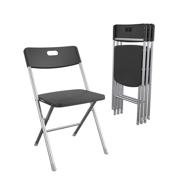 Mainstays Resin Seat & Back Folding Chair, Black, 4-Pack