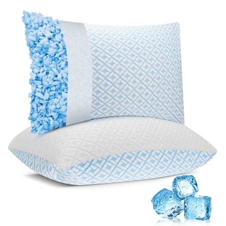 SORMAG Cooling Bed Pillows for Sleeping Shredded Memory Foam Pillows Queen Size Pillows Set of 2 Pack Adjustable Cool Firm Pillow for Side Back Stomach Sleepers
