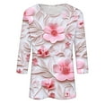 thumbnail image 5 of CYMMPU Floral Pattern 3/4 Sleeve Crew Neck Fall Trendy Shirts Loose Fit Blouses for Women Dressy Casual Tunic Tops Spring Tops Lightweight Basic Tees Pink M, 5 of 5