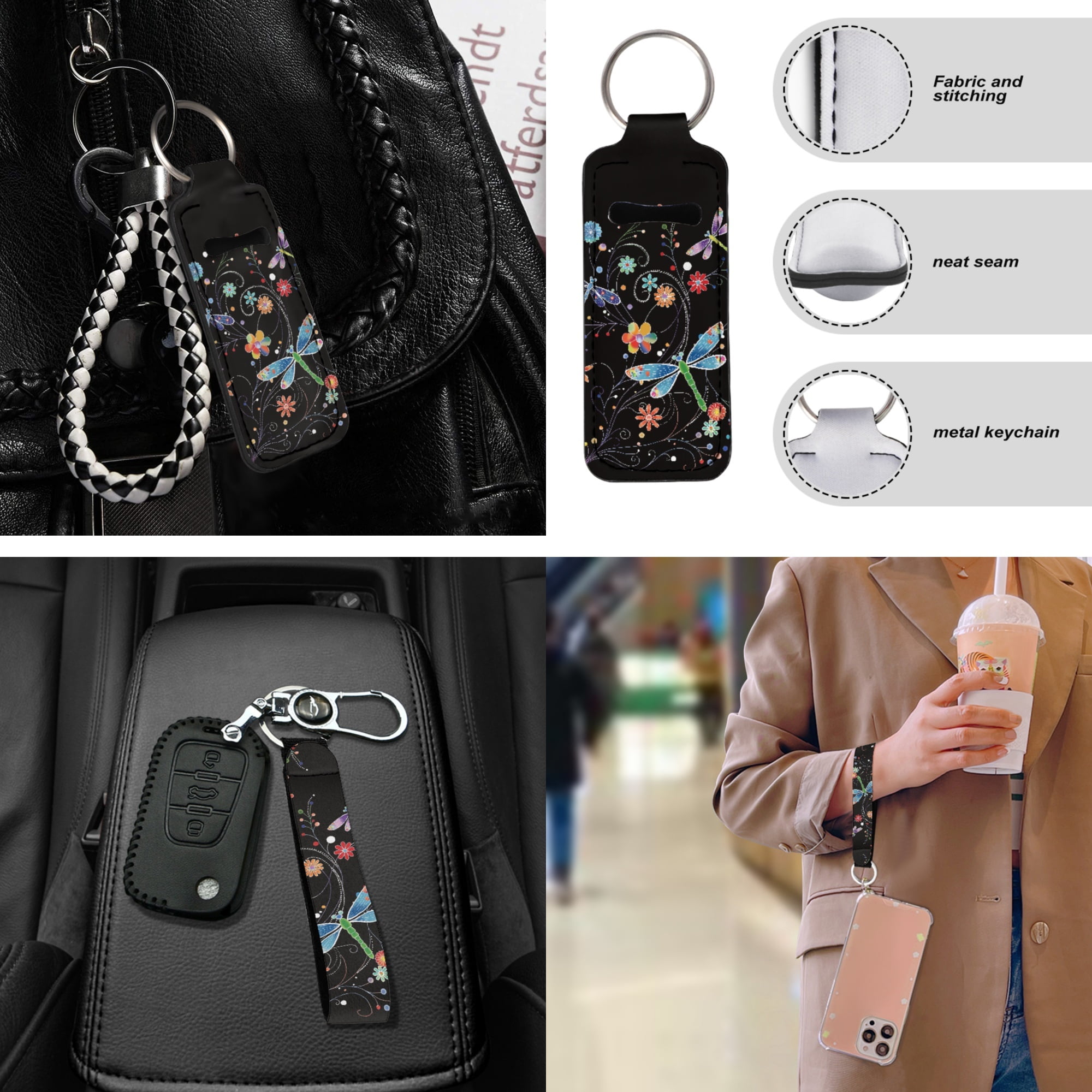 Jeiento Dragonfly Car Accessories Full Set for Women, Automotive Vehicle Seat Cover, Floral Decorative Car Floor Mat Steering Wheel Cover Center Console Pad Fit for SUV Van Truck Sedan