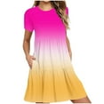 thumbnail image 2 of LOVZFMLL Robe T-Shirt d'Été Décontractée à Manches Courtes pour Femme, Mini-Robe à Étages avec Poches, Rose Vif, 2TG, 2 of 5
