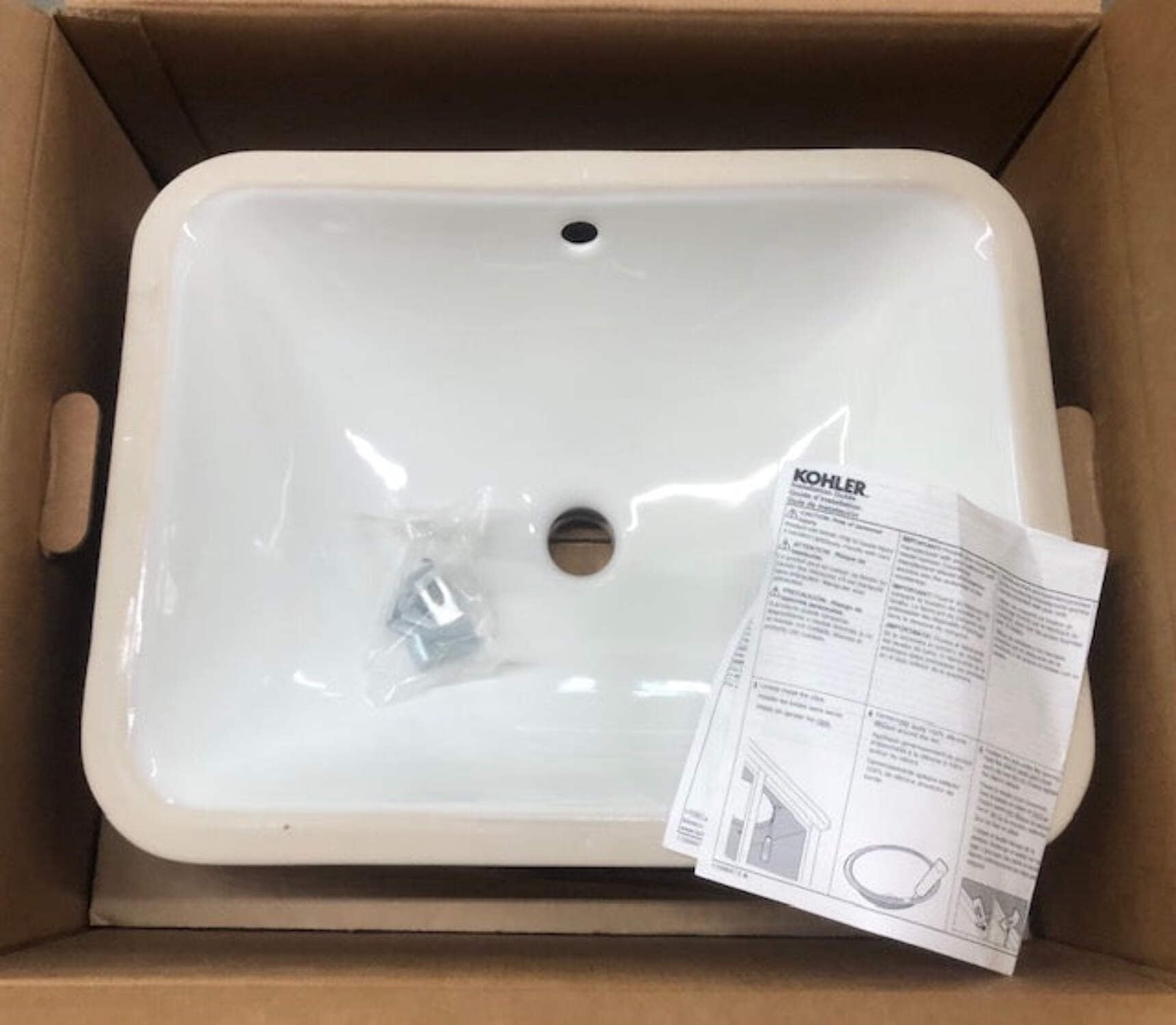 Open Box Kohler Caxton Rectangle Under-Mount Bathroom Sink with Overflow and Clamp Assembly, White
