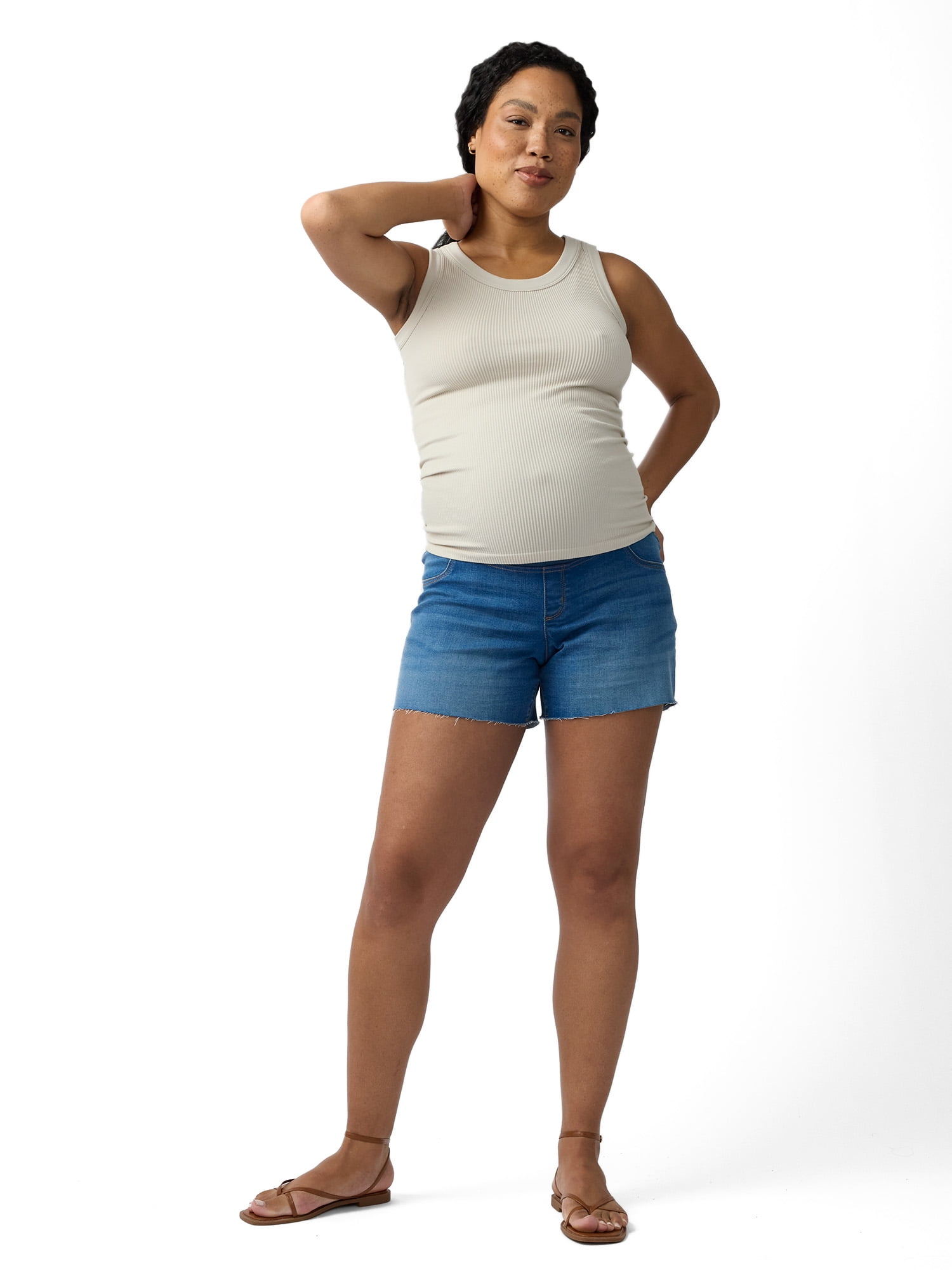 Ingrid & Isabel For Every Belly Women's Maternity Over The Belly Raw Hem Denim Short, Sizes S-XXL