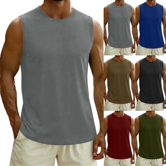 Men's Sleeveless Tank Top Quick Dry Breathable Muscle Fit Round Neck Pullover Sports Vest Moisture Wicking UPF 50 Cooling Casual Daily Gym Workout Beach | Zenithor,Black L