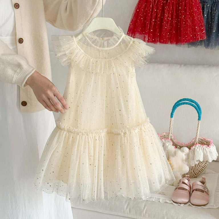 FINALGANG Girls Dress Toddler Silver Glitter Star Print Tulle Dress Flutter  Sleeves Tiered Party Dress For Holiday Casual Daily Outdoor Wear -  Walmart.com