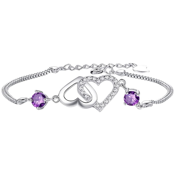 Pulsera con diseño en forma de corazón para mujer, pulsera de circonita morada con corazón de melocotón, tendencia
