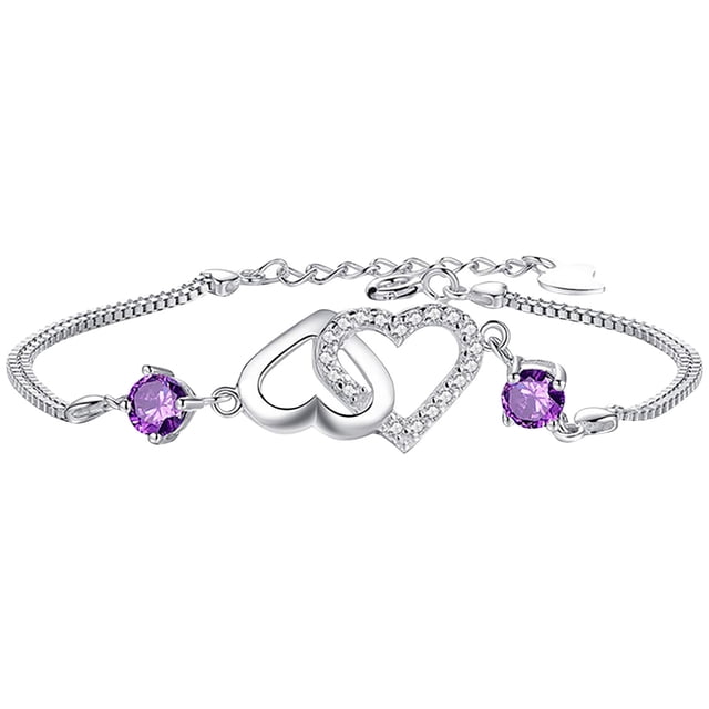 Pulsera con diseño en forma de corazón para mujer, pulsera de circonita morada con corazón de melocotón, tendencia