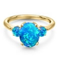 thumbnail image 3 of Gem Stone King 1.35 Ct Oval Cabochon Blue Simulated Opal 18K Yellow Gold Plated Silver Ring, 3 of 6
