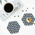 thumbnail image 4 of Picia Popcorn With Glasses Printed Leather Coasters for Drinks, 4" Drink Coasters Set of 4 for Tabletop Protection, Handmade Luxurious Home Décor and Housewarming Gift -Hexagon, 4 of 6