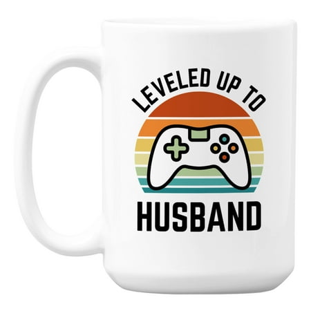

Leveled Up to Gamer Husband White Ceramic Coffee & Tea Mug Cup (15oz)