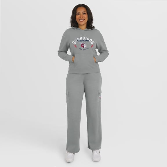 Women's WEAR by Erin Andrews Gray Cleveland Guardians Waffle-Knit Long-Sleeve Hoodie & Lounge Pant Set