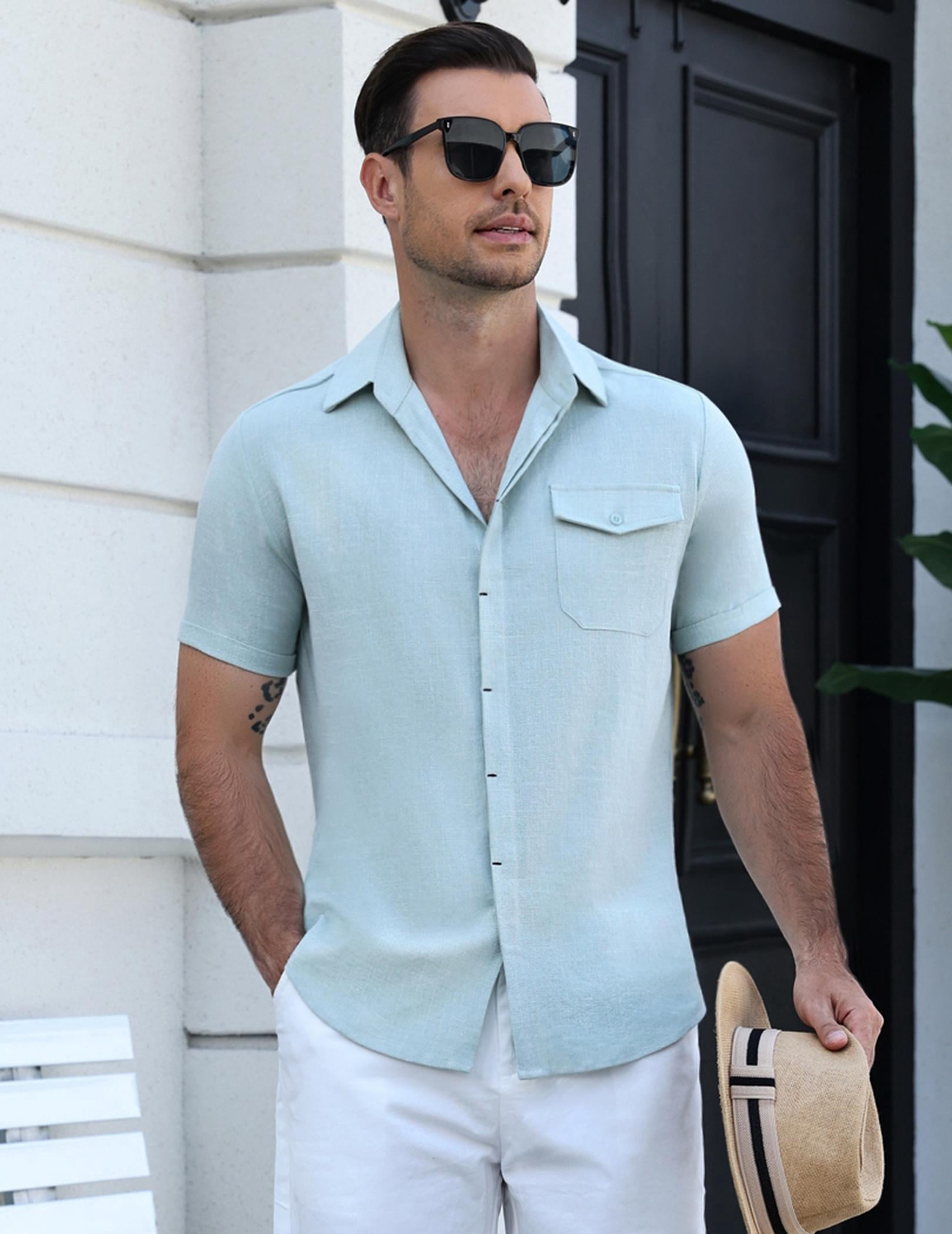 COOFANDY Men's Cool Linen Cotton Short Sleeve Shirt, Casual Button Down Shirt for Beach Summer Wedding Daily